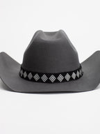 Close-up of Burera handmade cowboy hat with Rwandan beaded band, front view